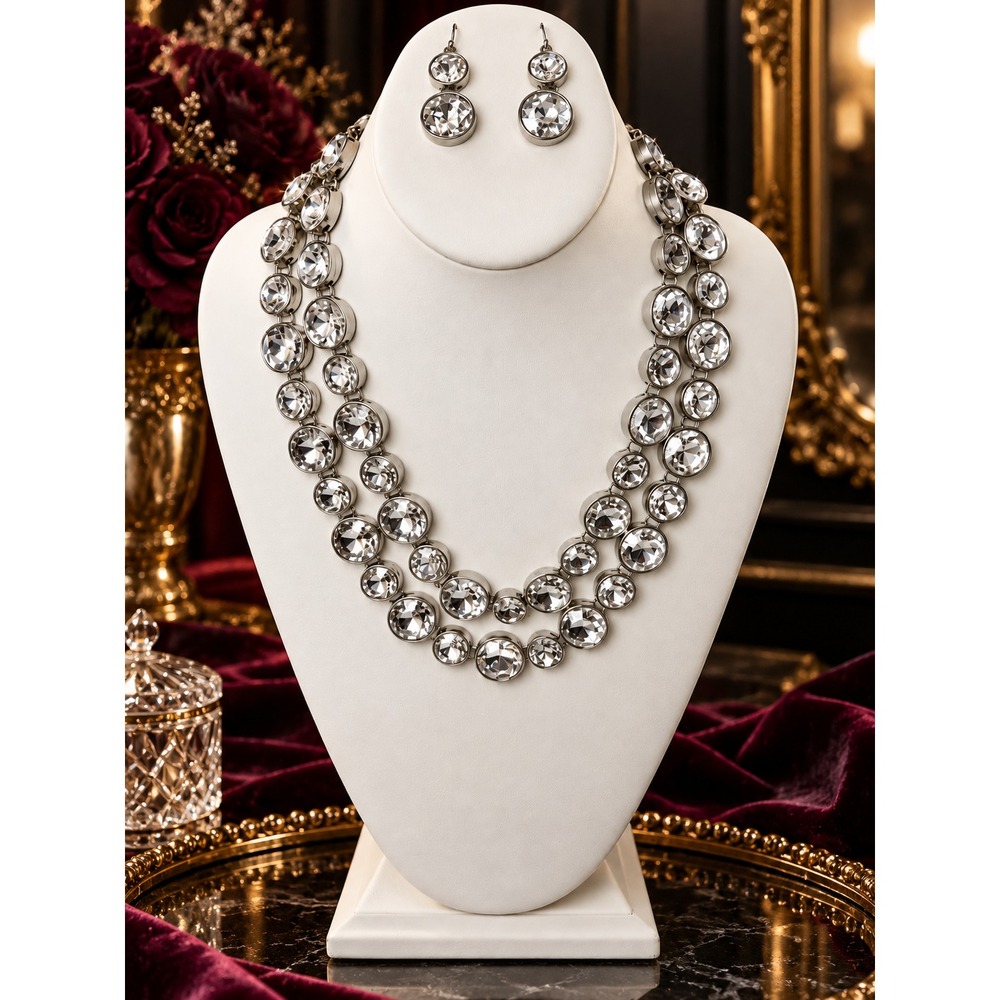 Paparazzi Signature Series Silver Clear Rhinestone Double Strand Necklace